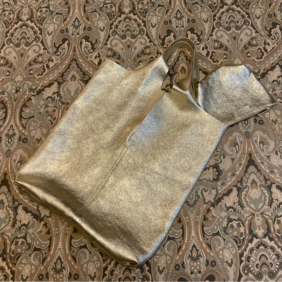 New Marlon Champagne Leather Row Cot Slouchy Hobo Bag Made In Italy - Picture 1 of 10